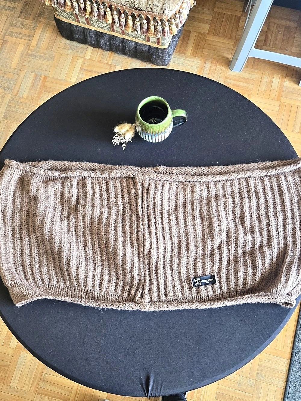 Michel Klein Paris Ribbed Knit Wrap in Brown Scarf Infinity Star Trek Wardrobe